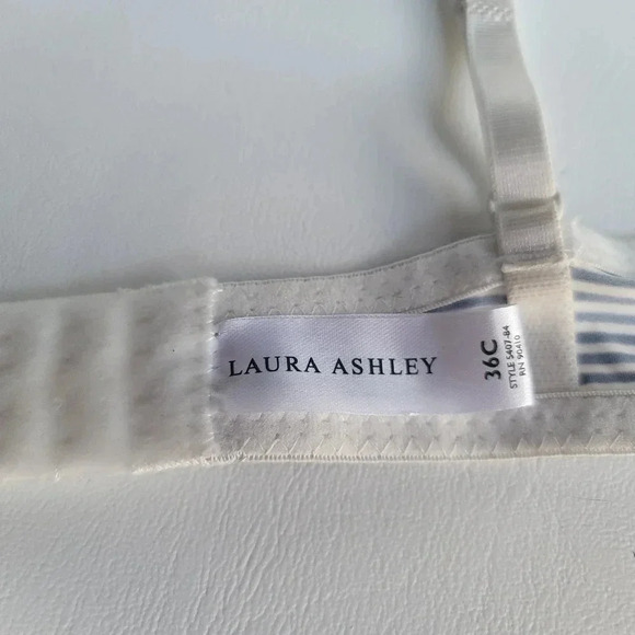 NWOT Laura Ashley Bra 36C Womens Navy Blue White Striped Padded Underwired Lace - Picture 8 of 9